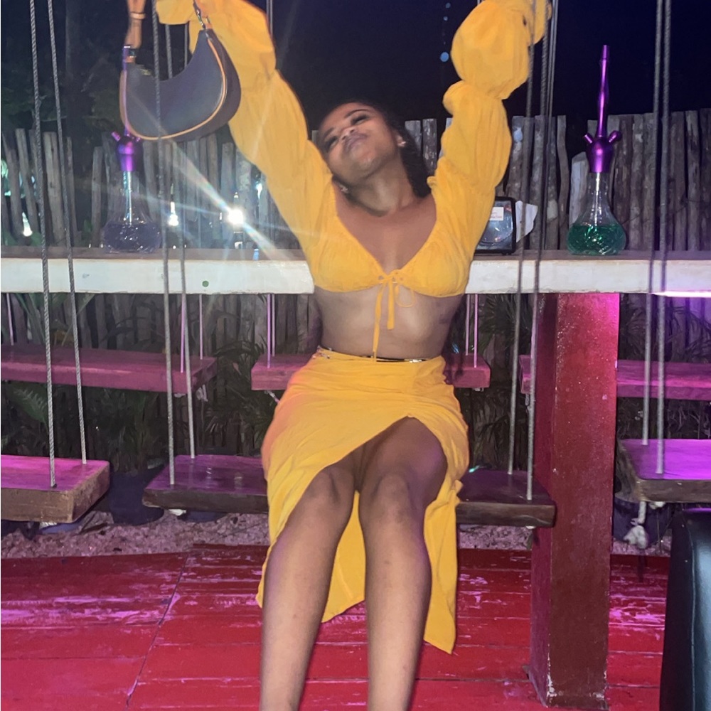 Yellow two piece skirt set